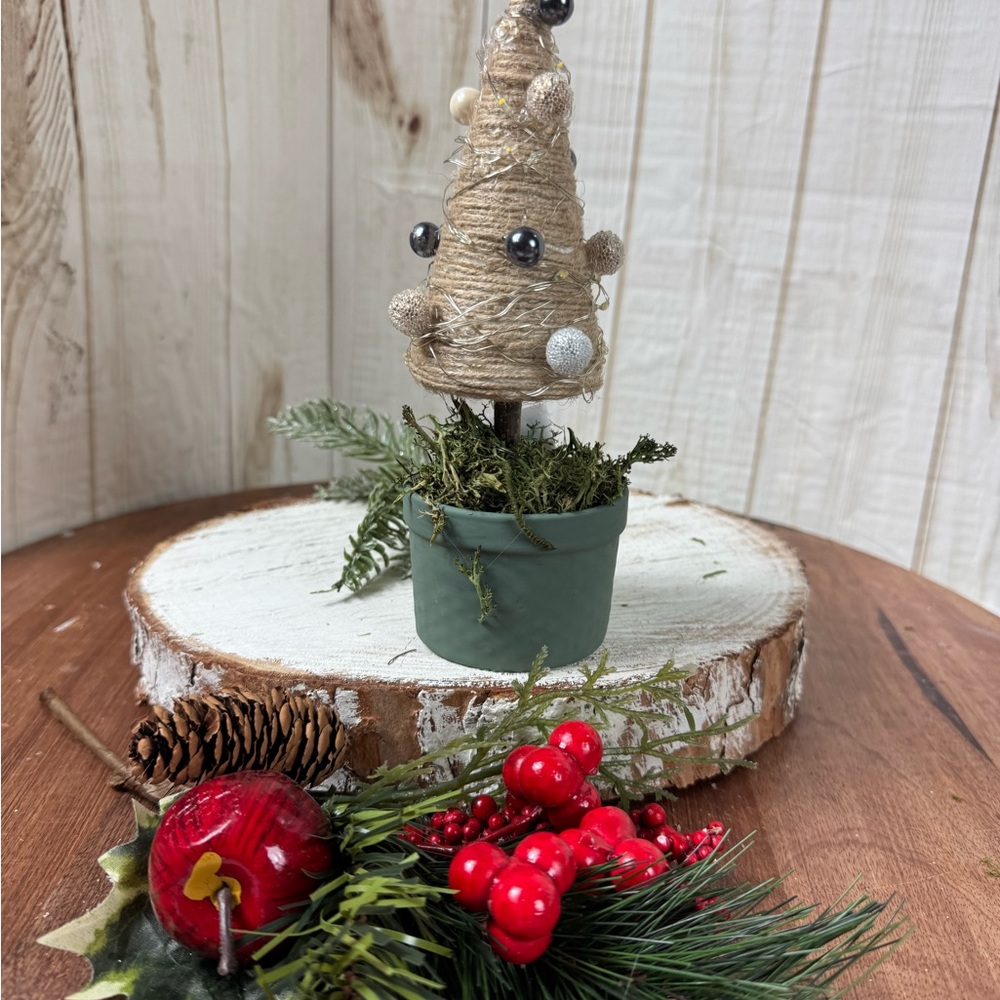 Rustic Holiday Christmas tree in a Decoration in Green Pot